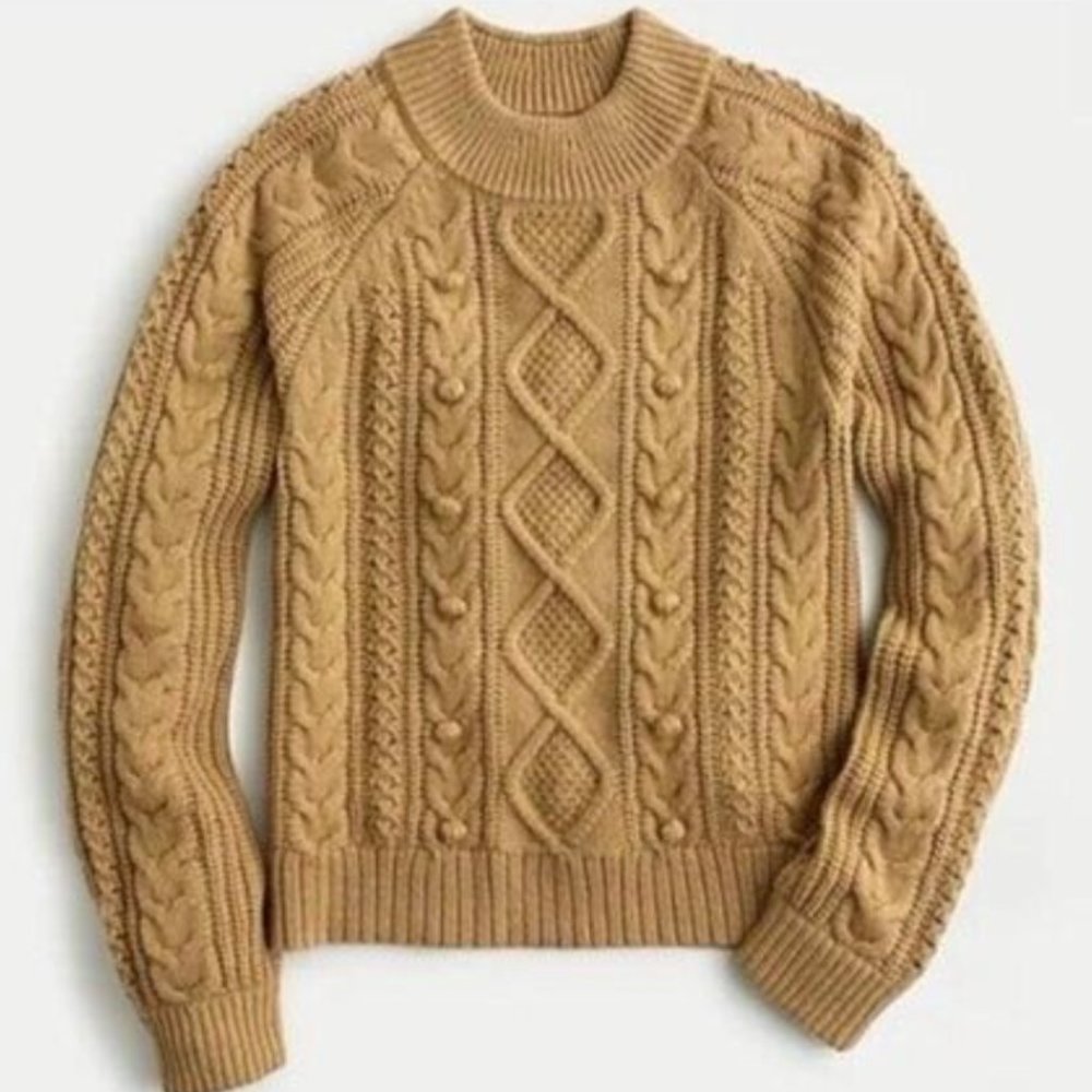 NWT J. Crew  Lambswool Blend Azra Pom Pom Cable Knit Sweater XL